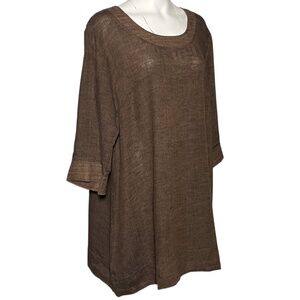 FLAX Oversized Linen Tunic Top Large Brown Lagenlook Boxy Art To Wear